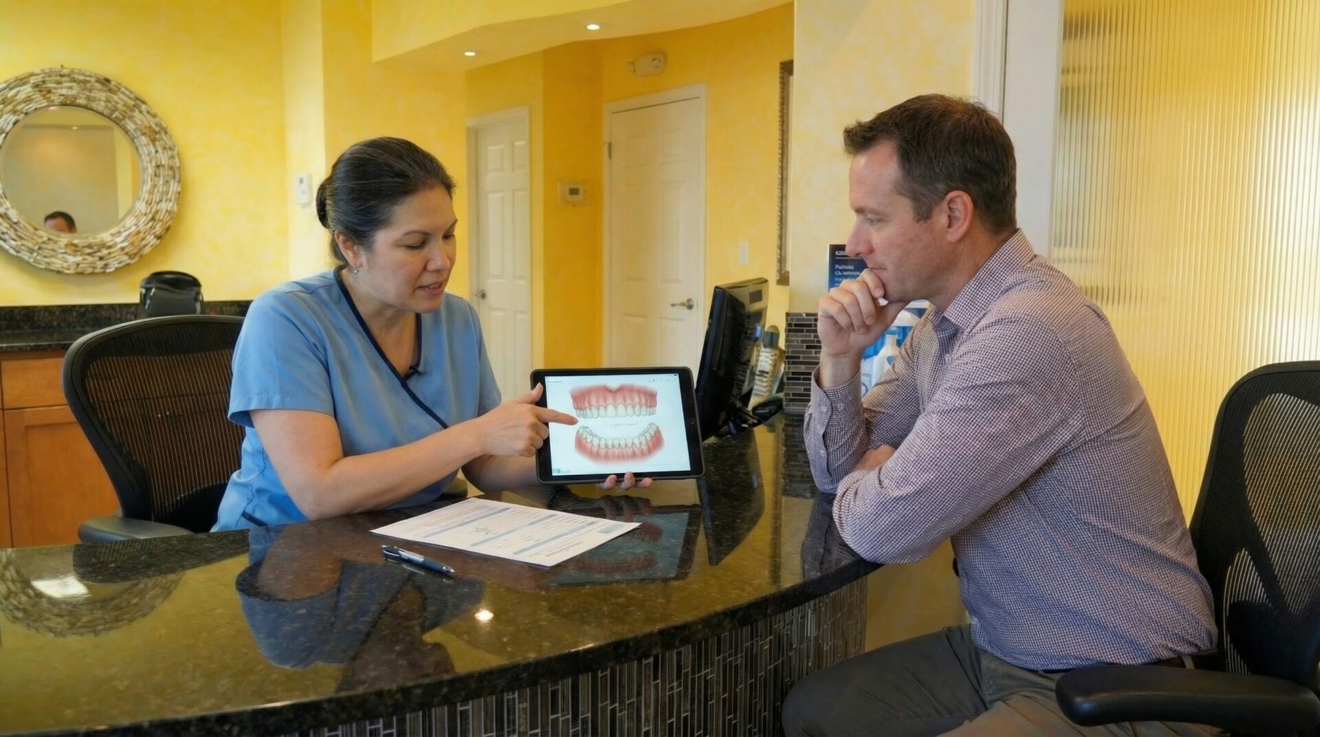 Dentist greeting patient at Dental Clinic in Woodbridge VA, smiling and welcoming