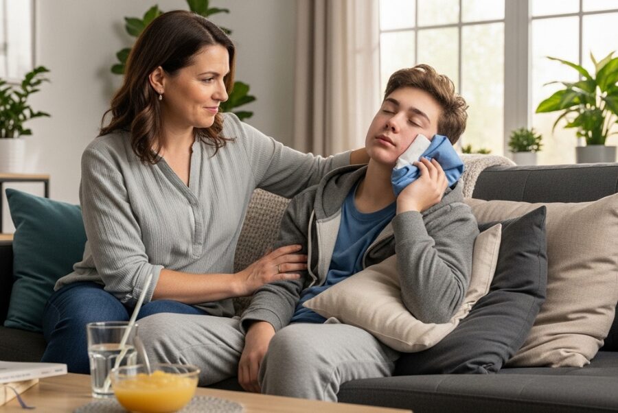 wisdom-teeth-recovery-woodbridge-va-teen-resting teen recovering after wisdom teeth removal at home Woodbridge VA